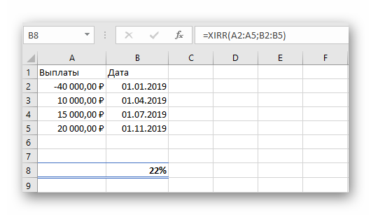 Использование функции XIRR в Microsoft Excel