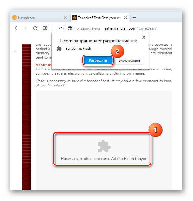 Разрешить использование Flash Player в браузере